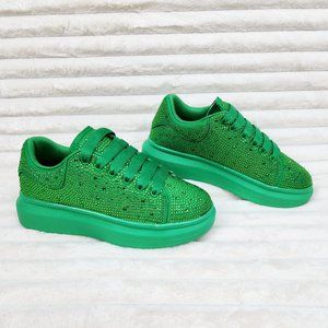 Cush Baby Green Rhinestone Sneakers Tennis Shoes